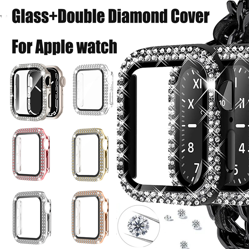 Smartwatch Band Accessories - زجاج + غطاء ماسي لساعة أبل